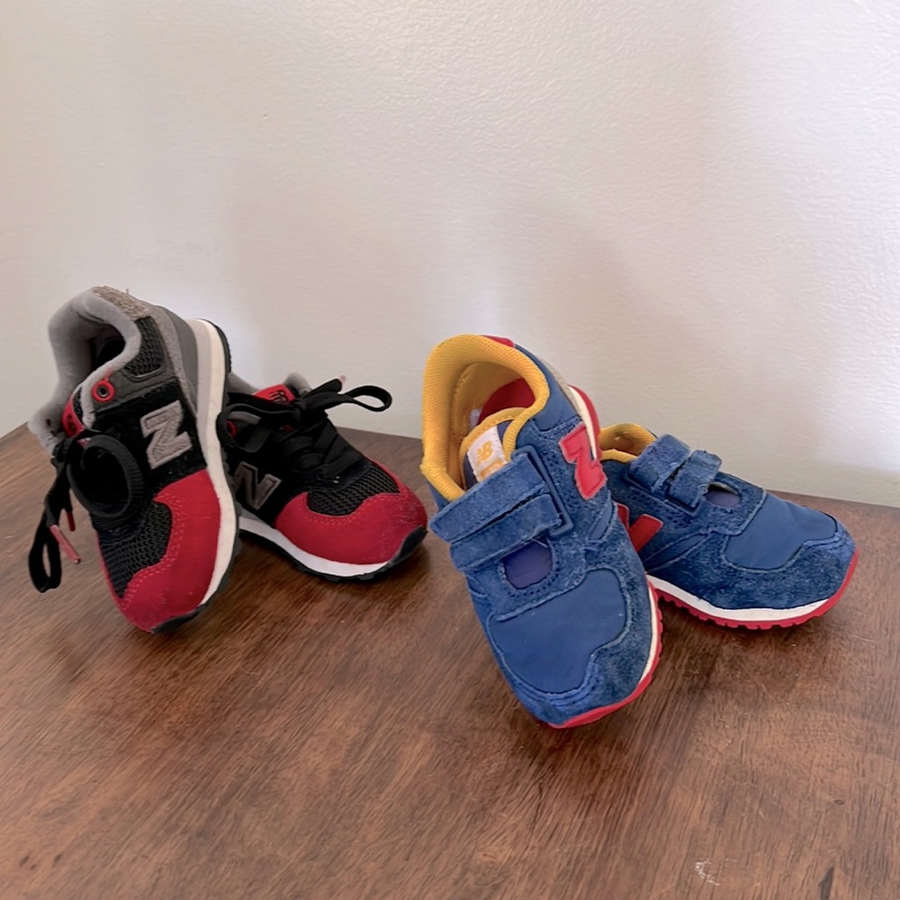 2 pairs toddler New Balance tennis shoes Size 5 and 6 red black blue yellow